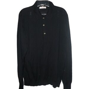 Luca Faloni Mens Black Cashmere Silk Long Sleeve Polo Sweater XXL Made in Italy